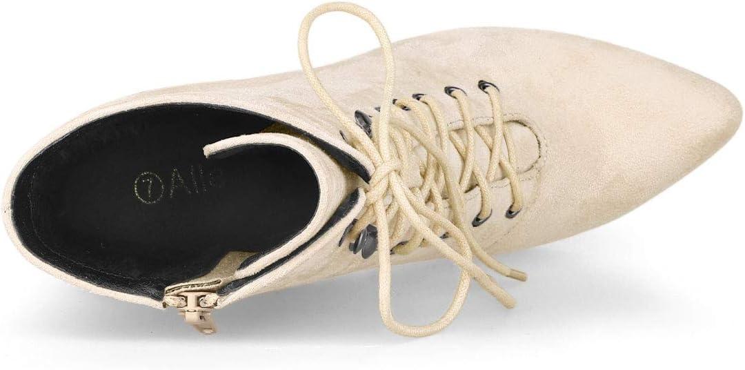 imageAllegra K Womens Pointy Toe Zip Lace Up Stiletto Heel Ankle BootsBeige