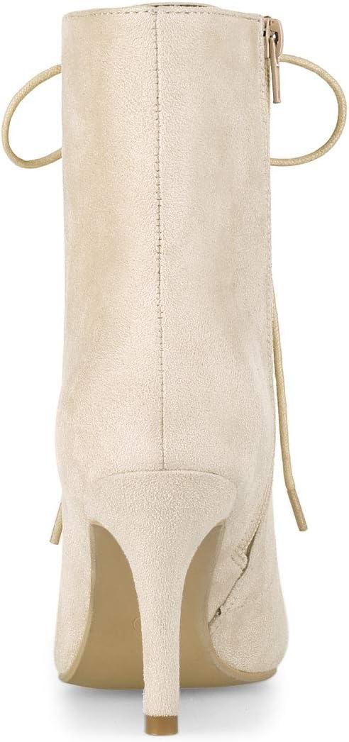 imageAllegra K Womens Pointy Toe Zip Lace Up Stiletto Heel Ankle BootsBeige