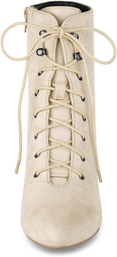 imageAllegra K Womens Pointy Toe Zip Lace Up Stiletto Heel Ankle BootsBeige