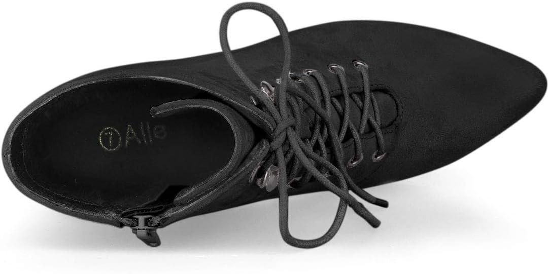imageAllegra K Womens Pointy Toe Zip Lace Up Stiletto Heel Ankle BootsBlack