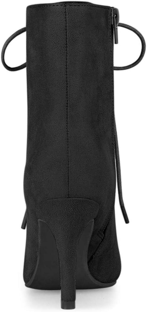 imageAllegra K Womens Pointy Toe Zip Lace Up Stiletto Heel Ankle BootsBlack