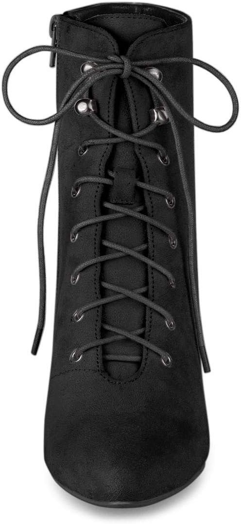 imageAllegra K Womens Pointy Toe Zip Lace Up Stiletto Heel Ankle BootsBlack
