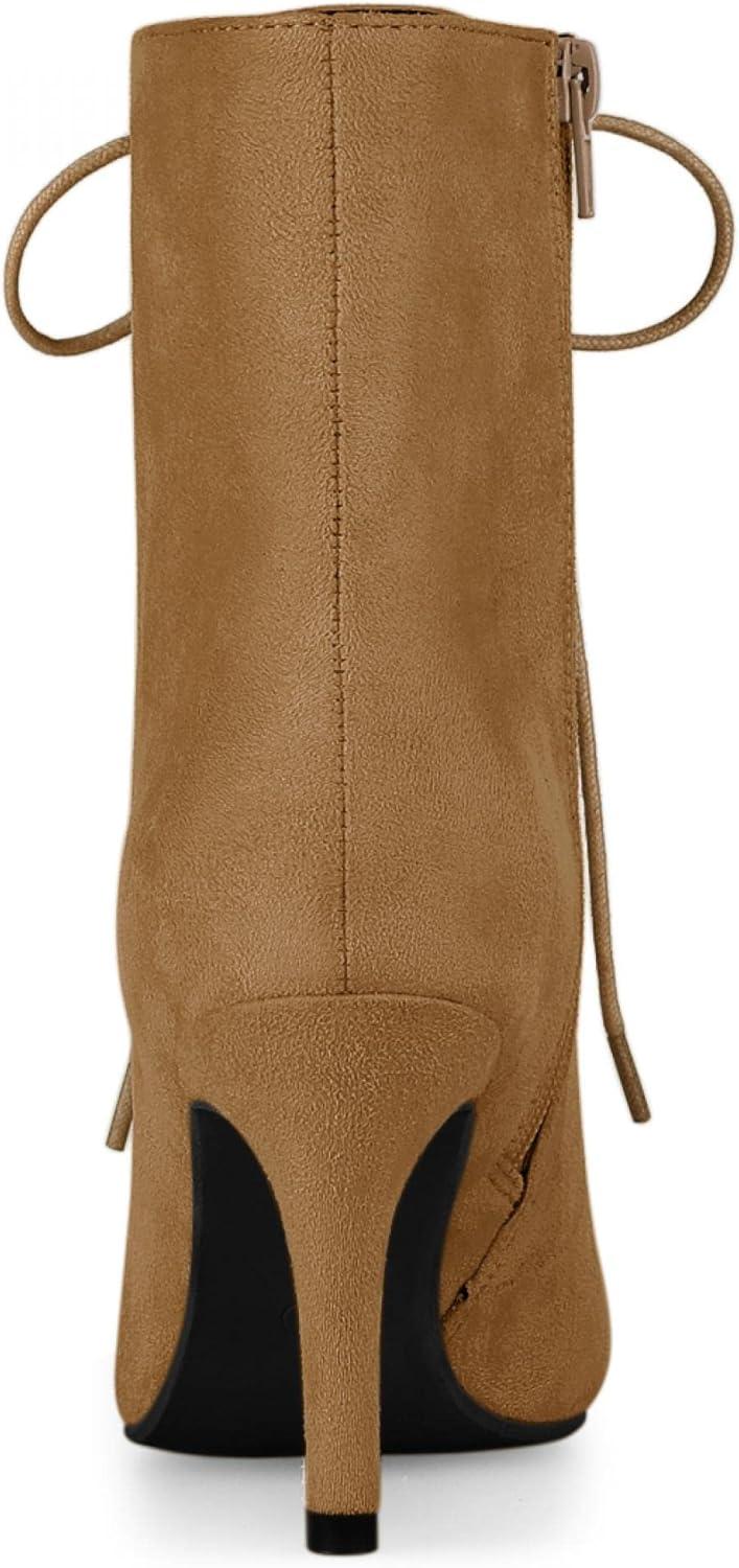 imageAllegra K Womens Pointy Toe Zip Lace Up Stiletto Heel Ankle BootsBrown