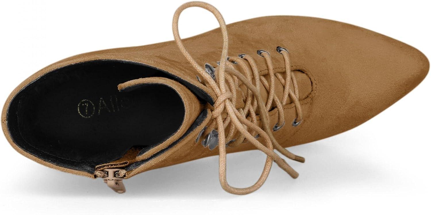 imageAllegra K Womens Pointy Toe Zip Lace Up Stiletto Heel Ankle BootsBrown