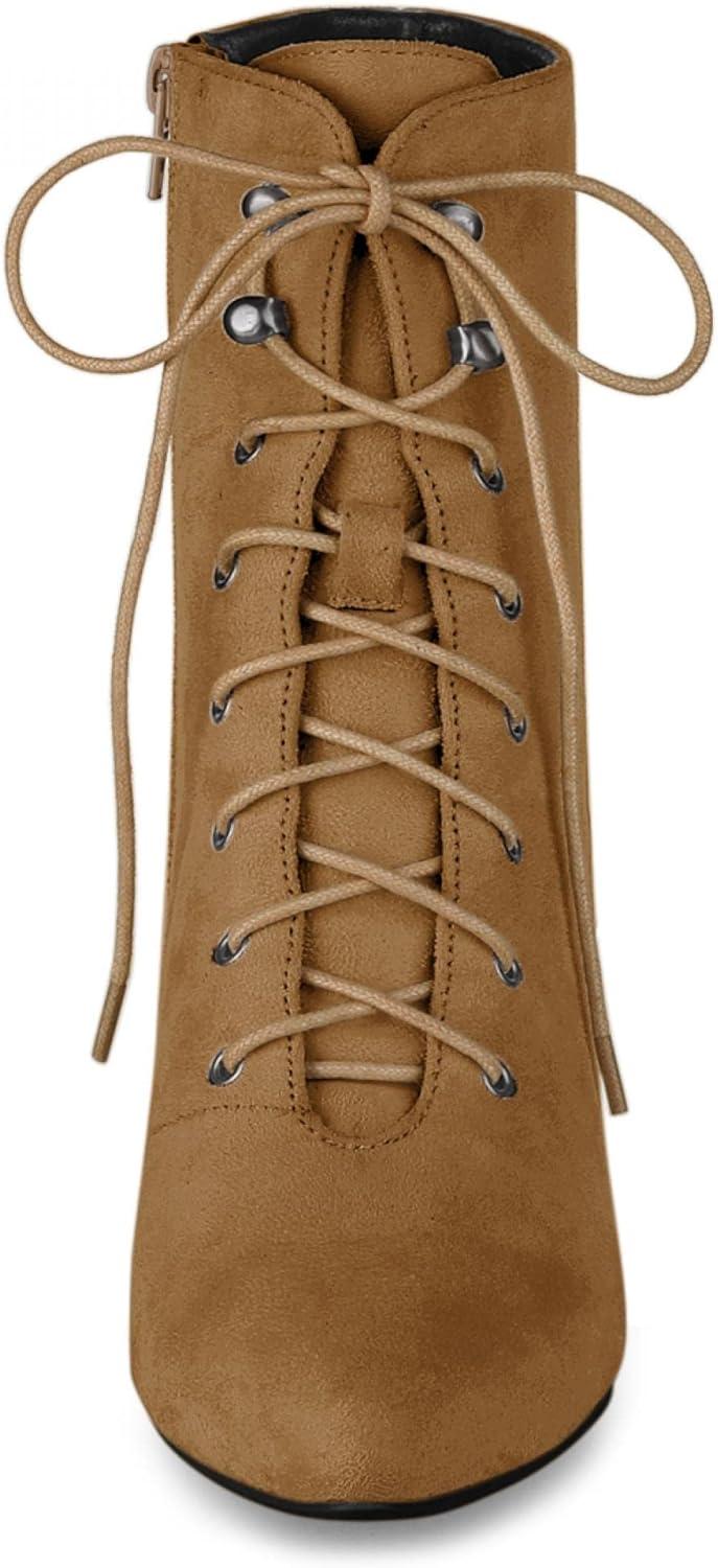 imageAllegra K Womens Pointy Toe Zip Lace Up Stiletto Heel Ankle BootsBrown