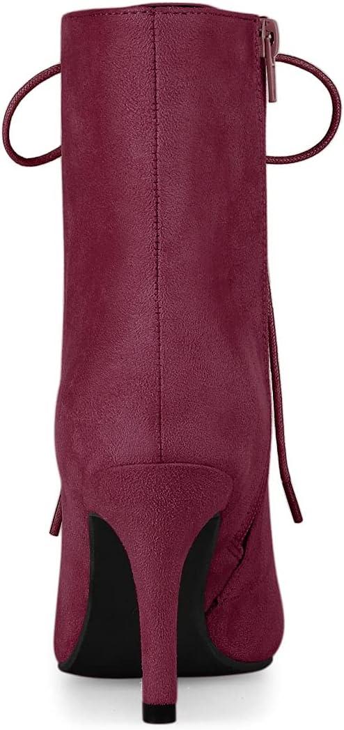 imageAllegra K Womens Pointy Toe Zip Lace Up Stiletto Heel Ankle BootsBurgundy