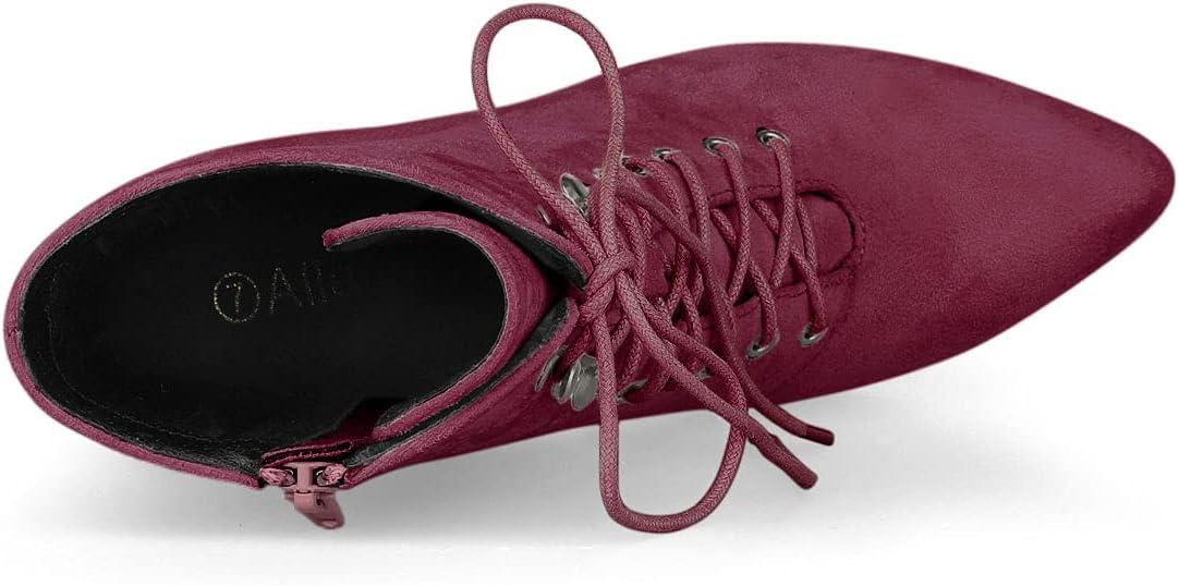 imageAllegra K Womens Pointy Toe Zip Lace Up Stiletto Heel Ankle BootsBurgundy