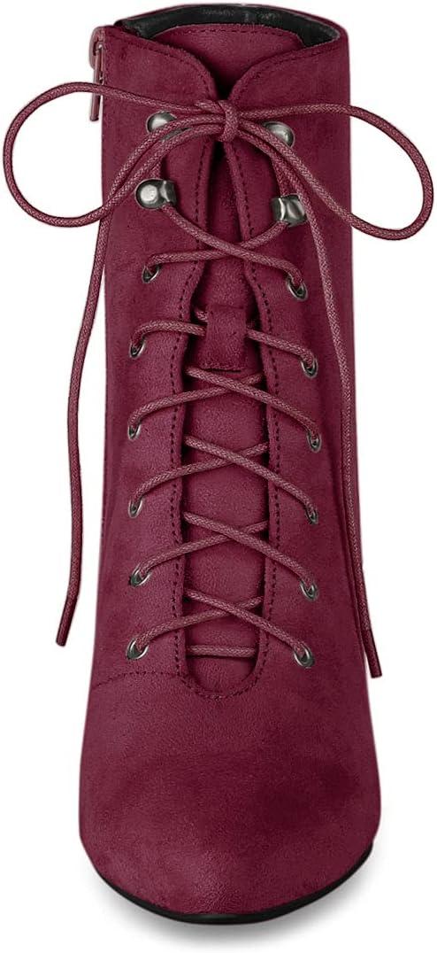 imageAllegra K Womens Pointy Toe Zip Lace Up Stiletto Heel Ankle BootsBurgundy