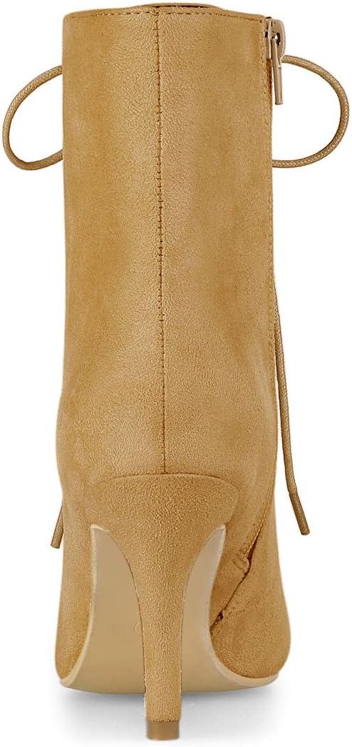 imageAllegra K Womens Pointy Toe Zip Lace Up Stiletto Heel Ankle BootsCamel