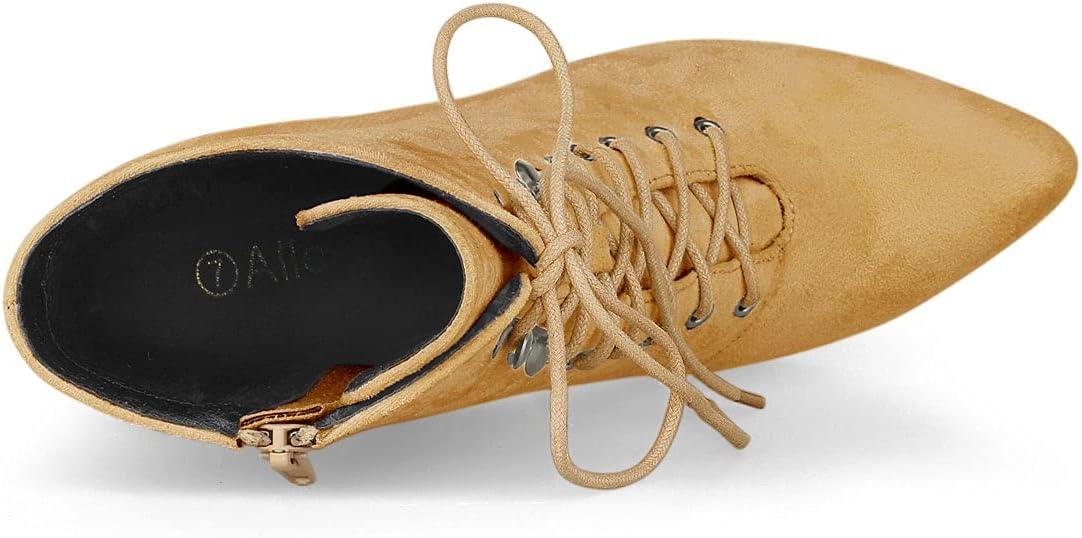 imageAllegra K Womens Pointy Toe Zip Lace Up Stiletto Heel Ankle BootsCamel