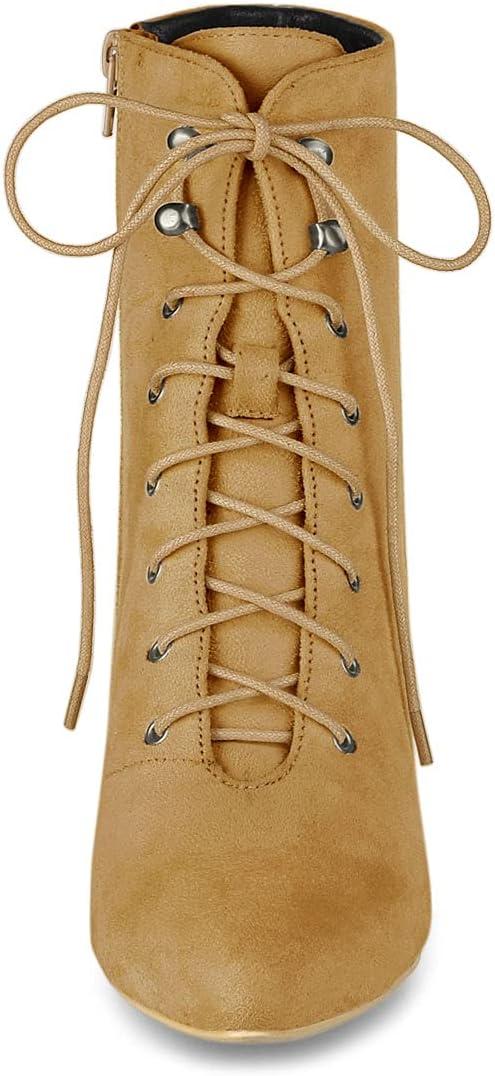 imageAllegra K Womens Pointy Toe Zip Lace Up Stiletto Heel Ankle BootsCamel