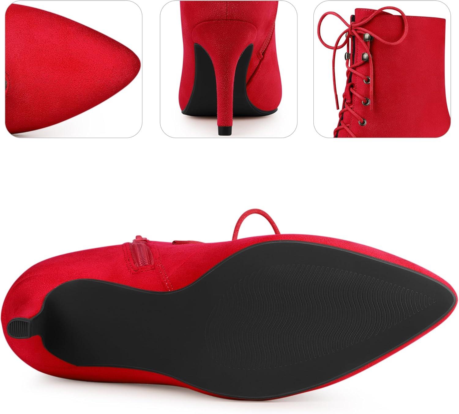 imageAllegra K Womens Pointy Toe Zip Lace Up Stiletto Heel Ankle BootsDark Red