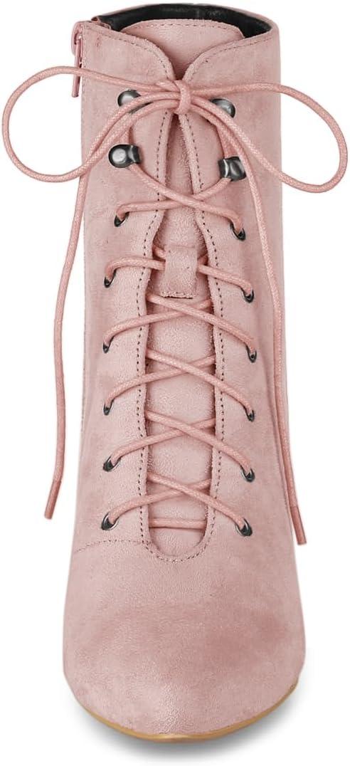 imageAllegra K Womens Pointy Toe Zip Lace Up Stiletto Heel Ankle BootsDust Pink
