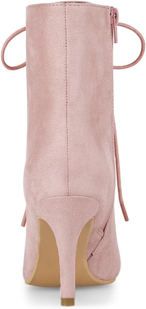 imageAllegra K Womens Pointy Toe Zip Lace Up Stiletto Heel Ankle BootsDust Pink