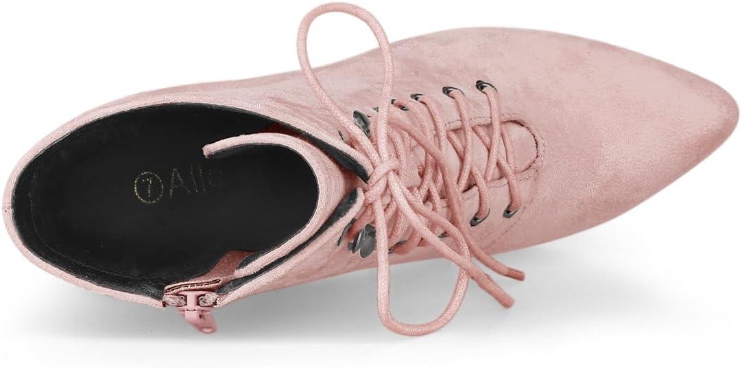 imageAllegra K Womens Pointy Toe Zip Lace Up Stiletto Heel Ankle BootsDust Pink