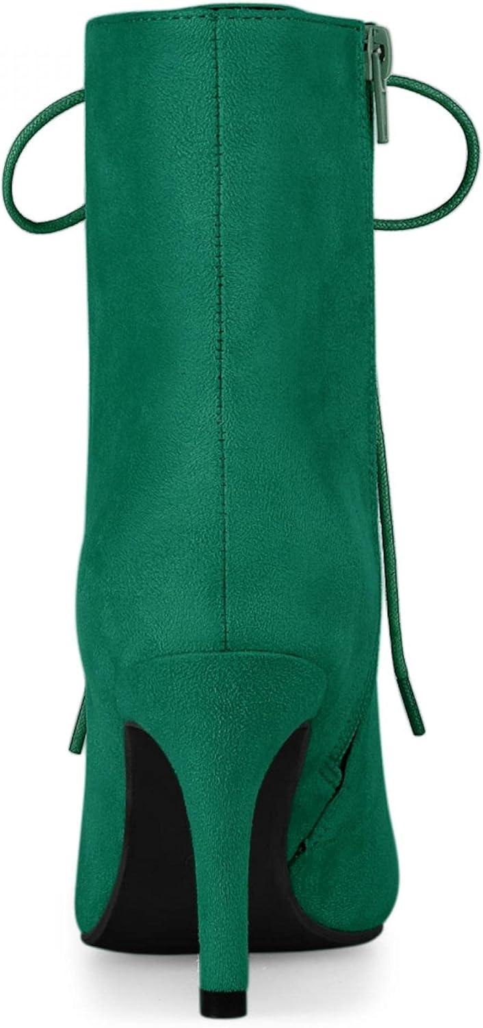 imageAllegra K Womens Pointy Toe Zip Lace Up Stiletto Heel Ankle BootsEmerald Green