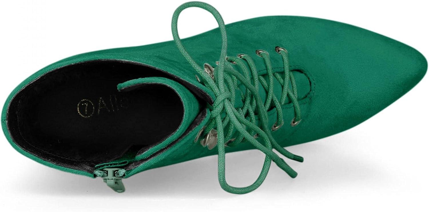 imageAllegra K Womens Pointy Toe Zip Lace Up Stiletto Heel Ankle BootsEmerald Green