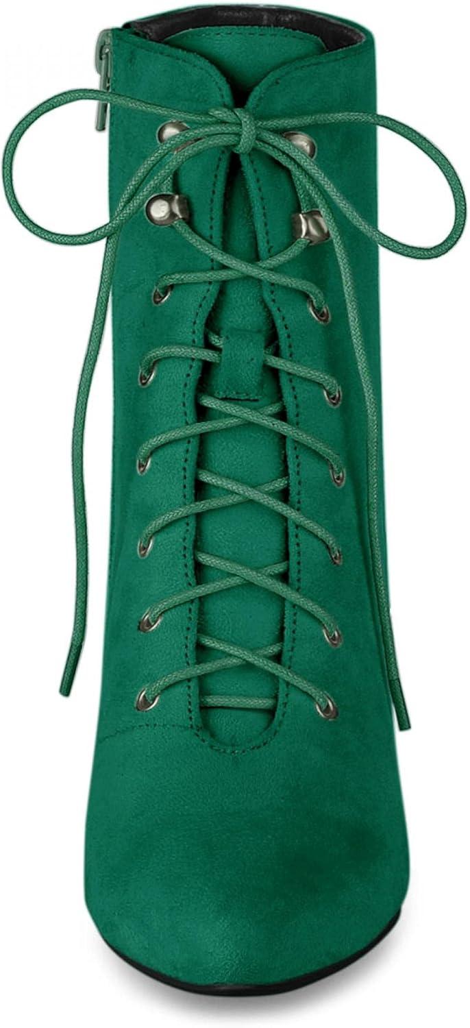 imageAllegra K Womens Pointy Toe Zip Lace Up Stiletto Heel Ankle BootsEmerald Green