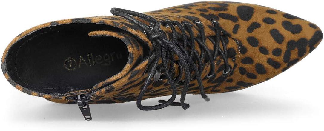 imageAllegra K Womens Pointy Toe Zip Lace Up Stiletto Heel Ankle BootsLeopard