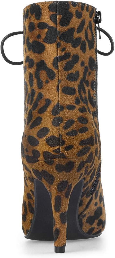 imageAllegra K Womens Pointy Toe Zip Lace Up Stiletto Heel Ankle BootsLeopard
