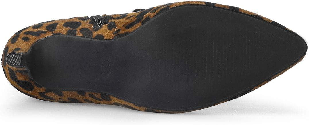 imageAllegra K Womens Pointy Toe Zip Lace Up Stiletto Heel Ankle BootsLeopard