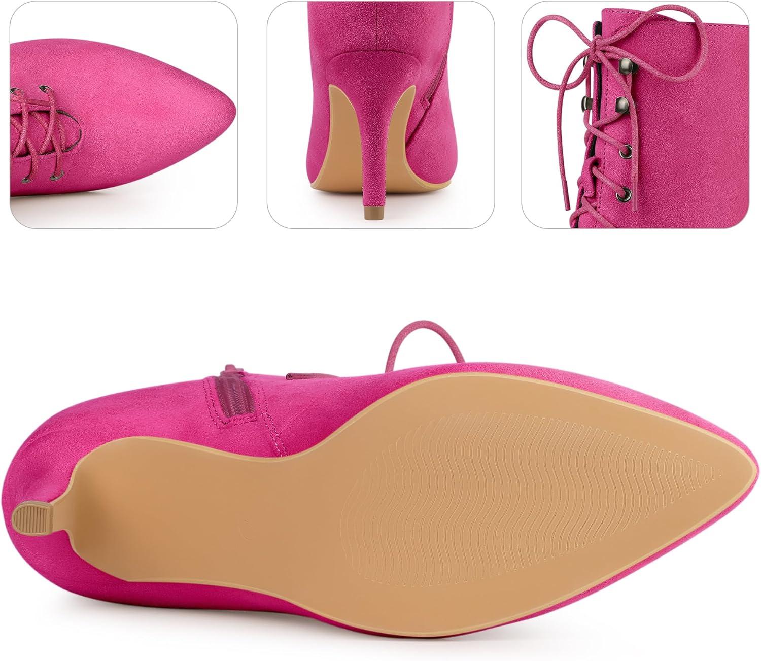 imageAllegra K Womens Pointy Toe Zip Lace Up Stiletto Heel Ankle BootsPlum Purple