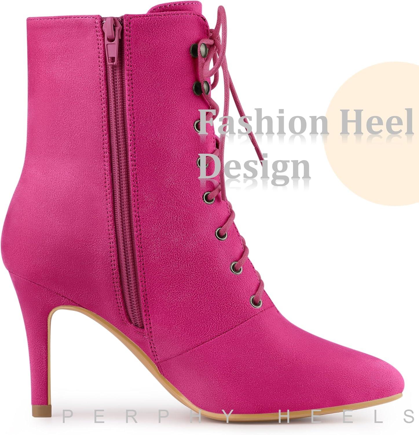 imageAllegra K Womens Pointy Toe Zip Lace Up Stiletto Heel Ankle BootsPlum Purple