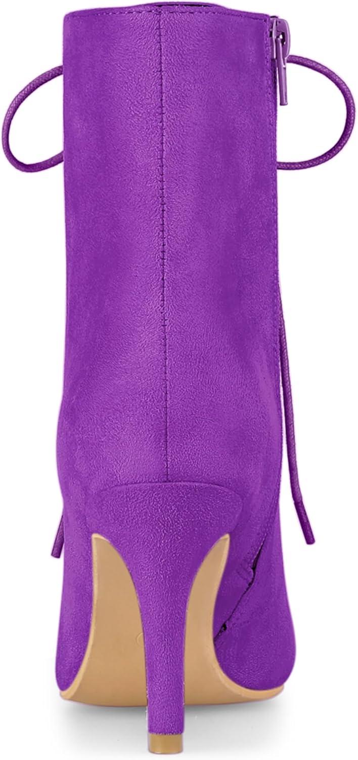 imageAllegra K Womens Pointy Toe Zip Lace Up Stiletto Heel Ankle BootsPurple