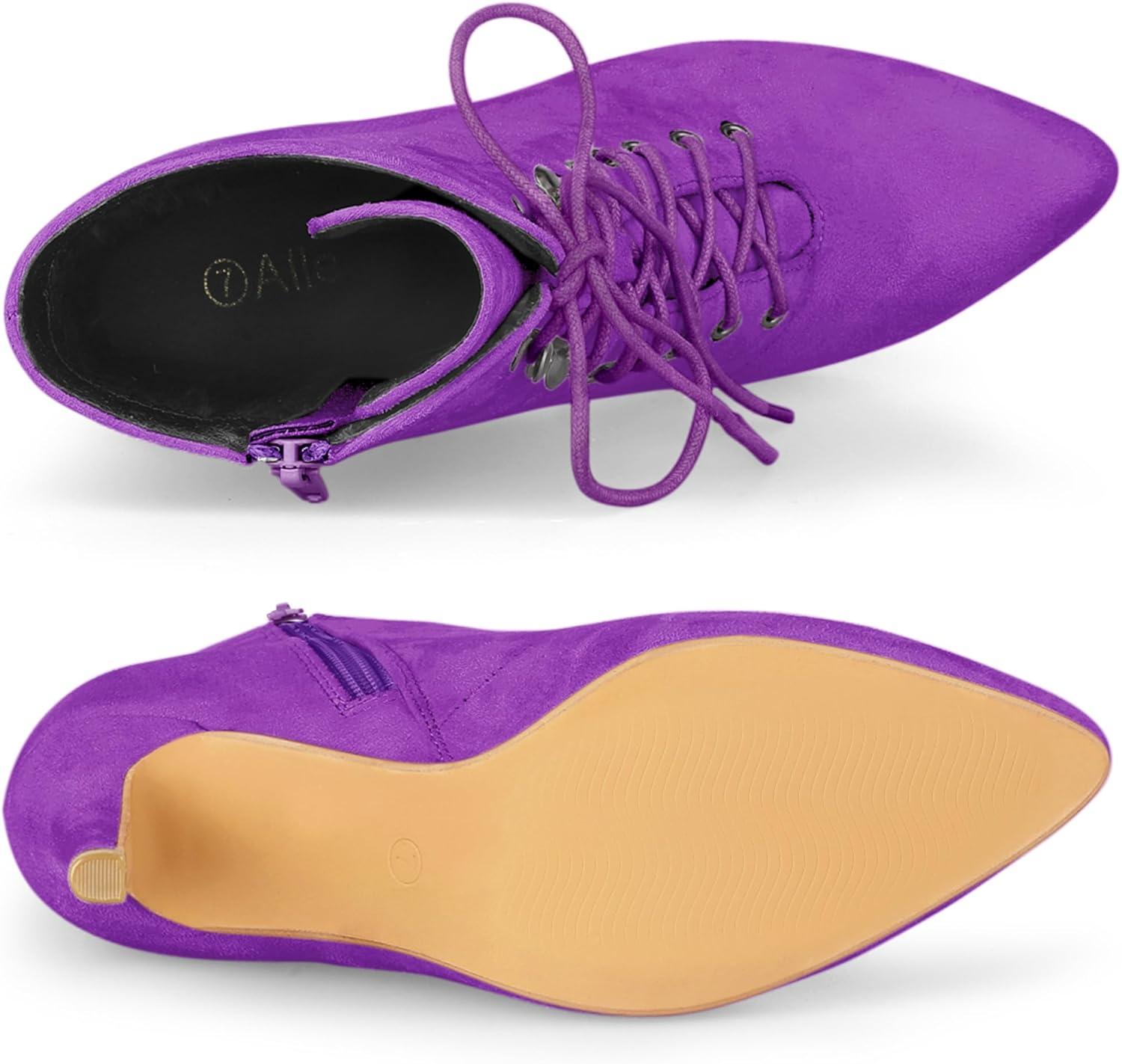 imageAllegra K Womens Pointy Toe Zip Lace Up Stiletto Heel Ankle BootsPurple