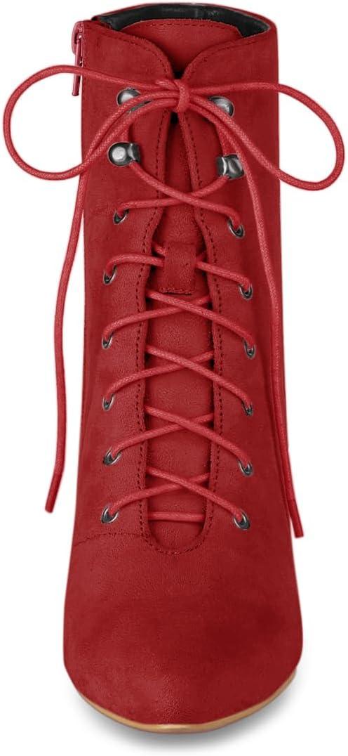 imageAllegra K Womens Pointy Toe Zip Lace Up Stiletto Heel Ankle BootsRed
