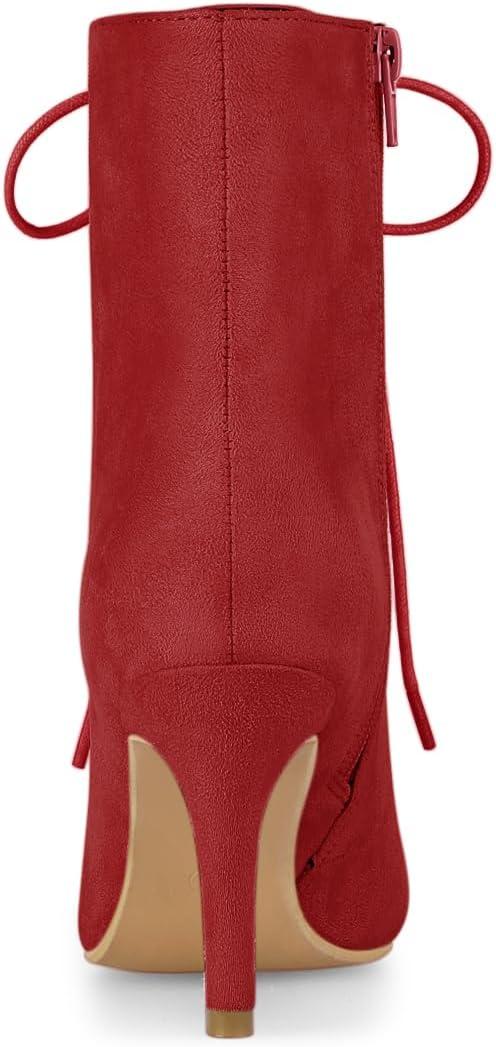 imageAllegra K Womens Pointy Toe Zip Lace Up Stiletto Heel Ankle BootsRed