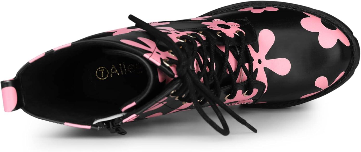imageAllegra K Womens Printed Platform Round Toe Lace Up Chunky Heel Combat BootsBlack Pink