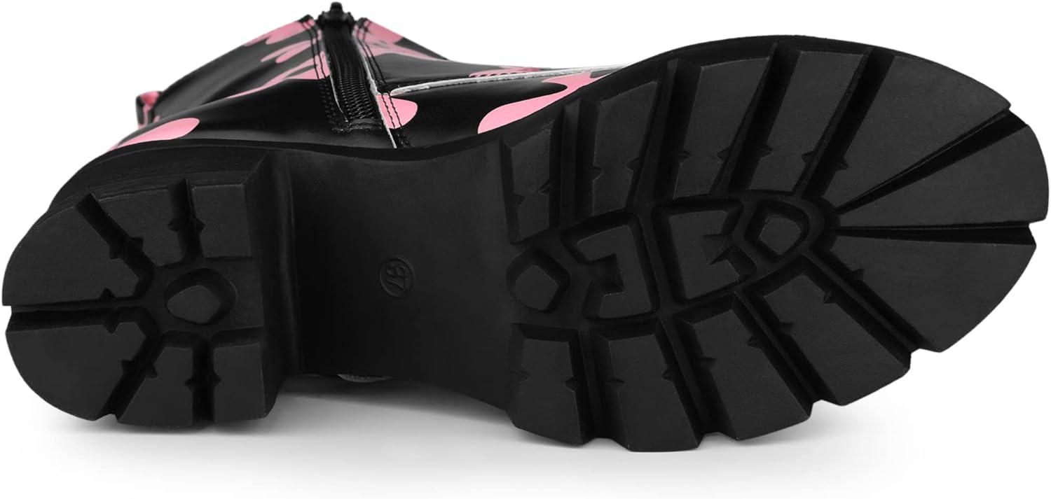 imageAllegra K Womens Printed Platform Round Toe Lace Up Chunky Heel Combat BootsBlack Pink