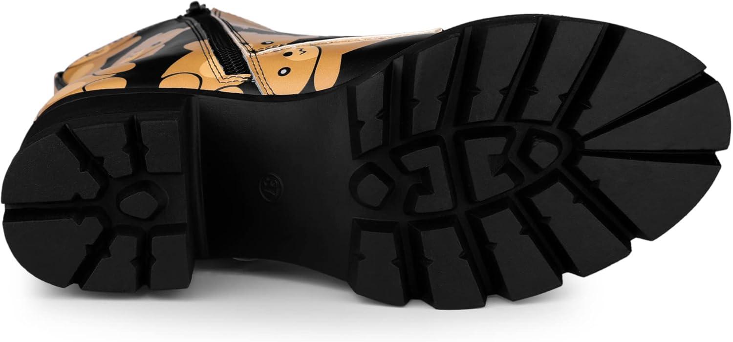 imageAllegra K Womens Printed Platform Round Toe Lace Up Chunky Heel Combat BootsBrown Black