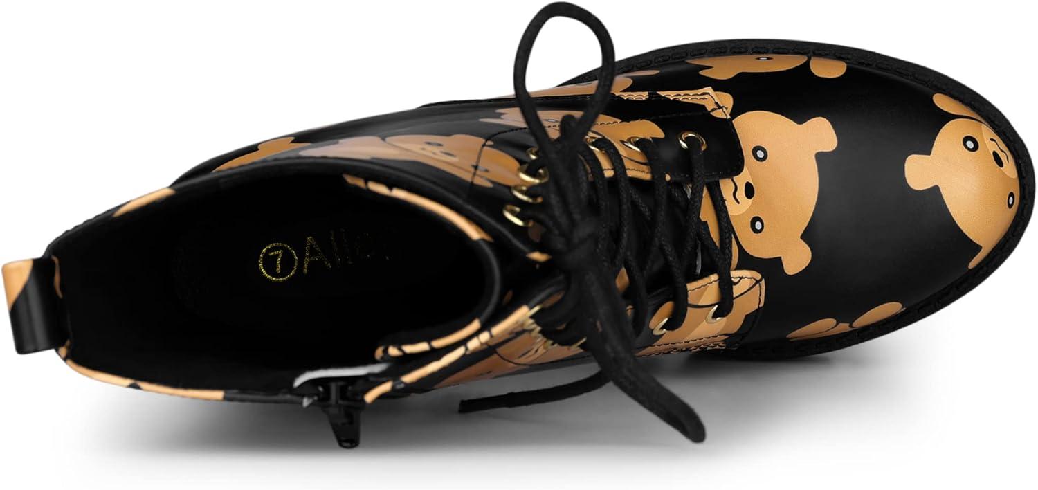 imageAllegra K Womens Printed Platform Round Toe Lace Up Chunky Heel Combat BootsBrown Black