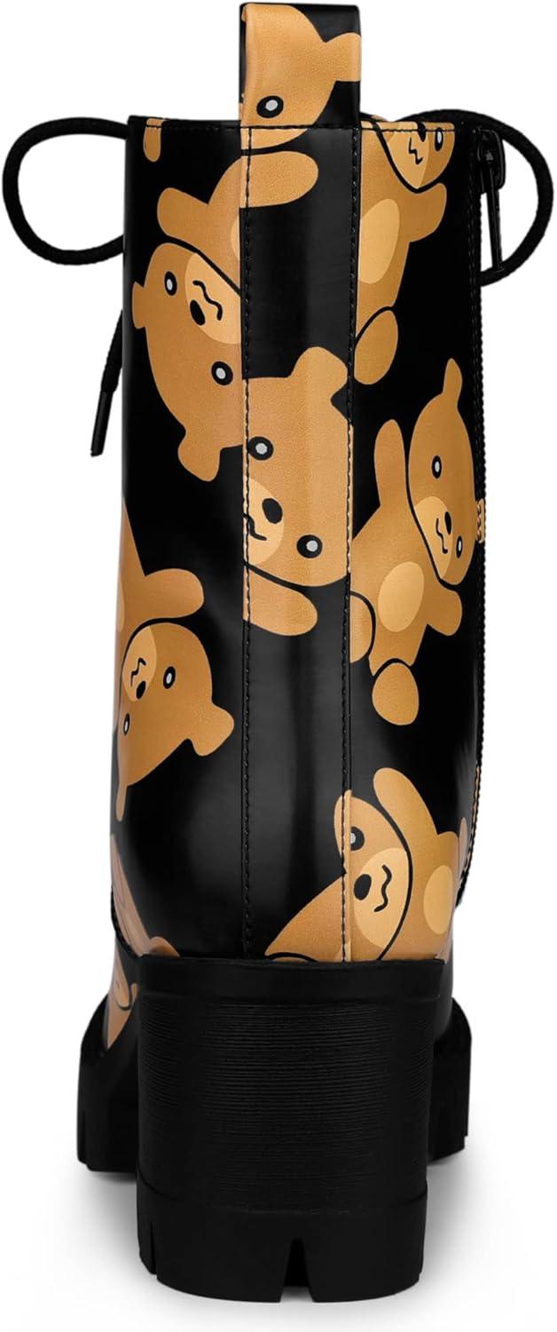 imageAllegra K Womens Printed Platform Round Toe Lace Up Chunky Heel Combat BootsBrown Black