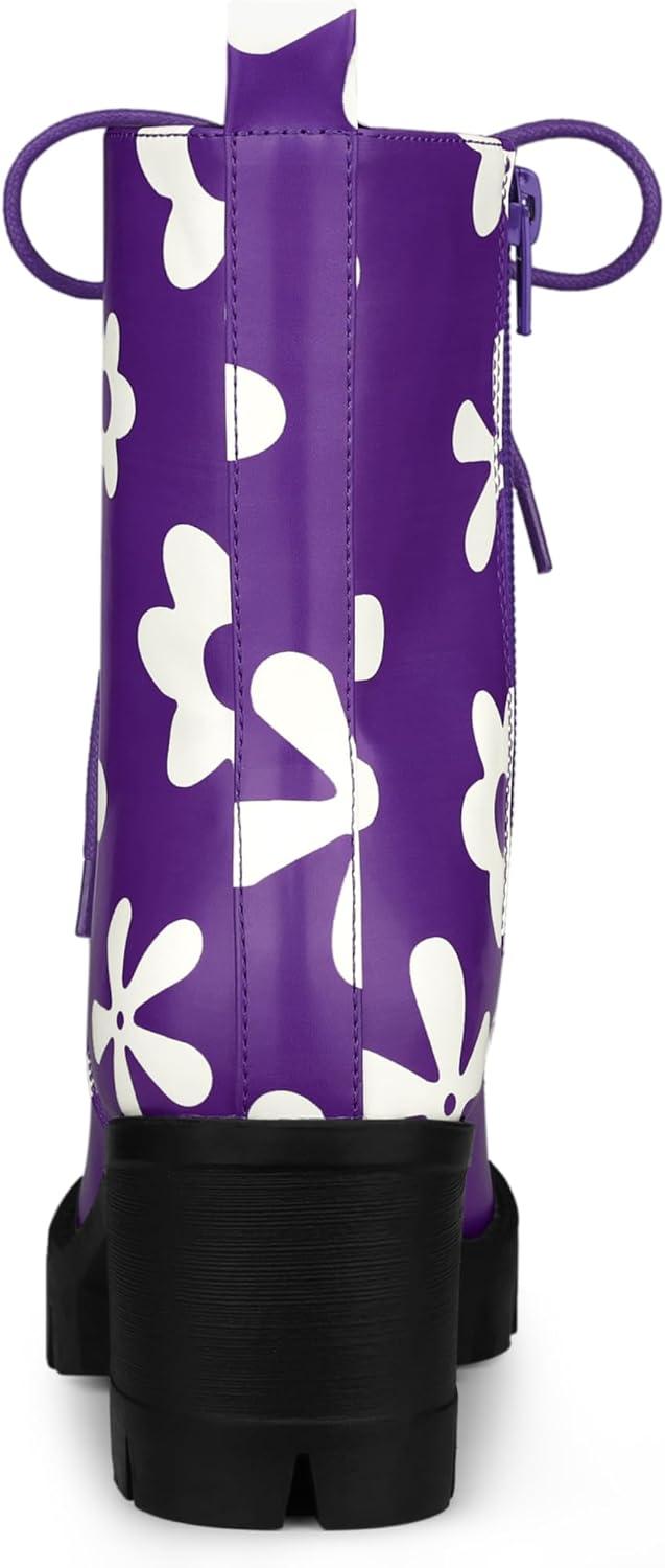 imageAllegra K Womens Printed Platform Round Toe Lace Up Chunky Heel Combat BootsPurple