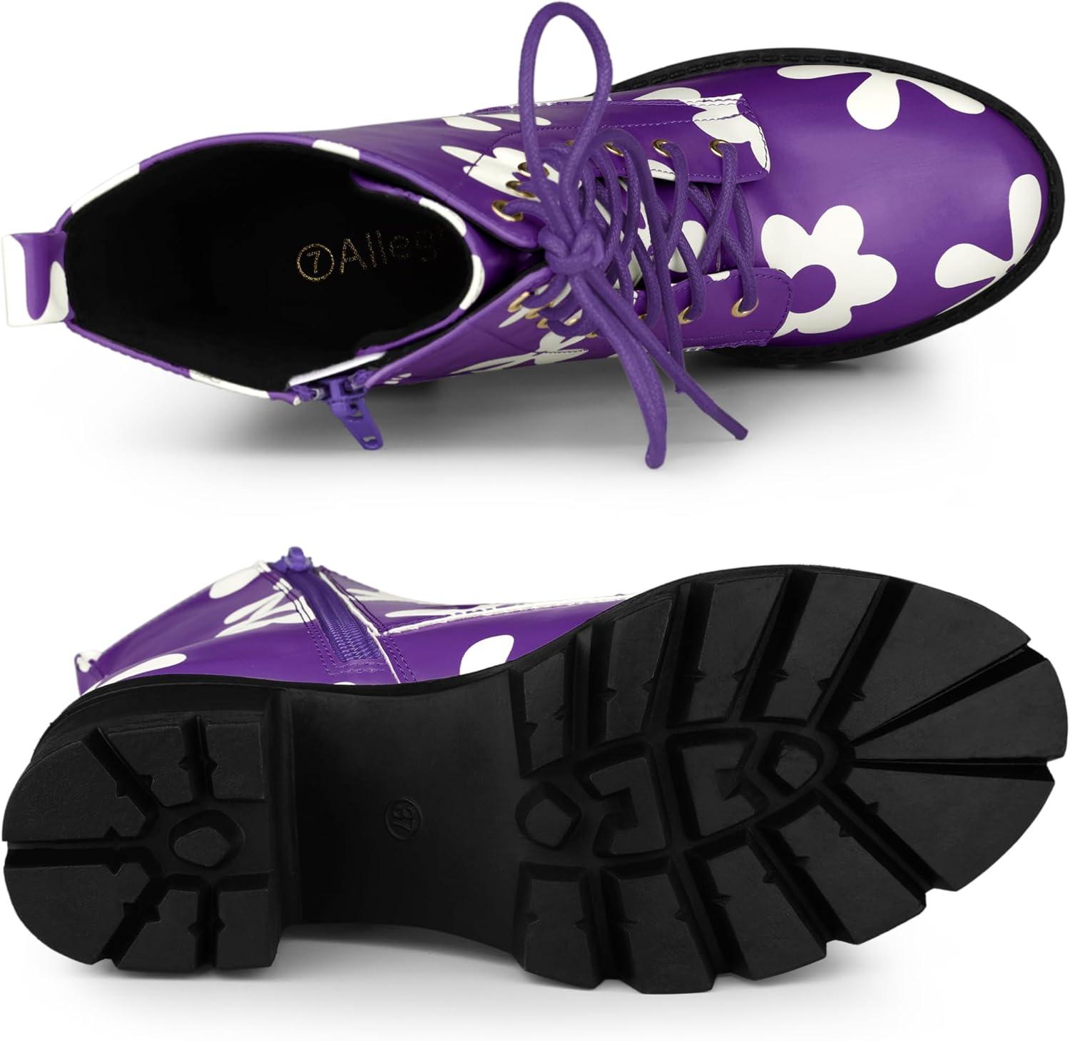 imageAllegra K Womens Printed Platform Round Toe Lace Up Chunky Heel Combat BootsPurple