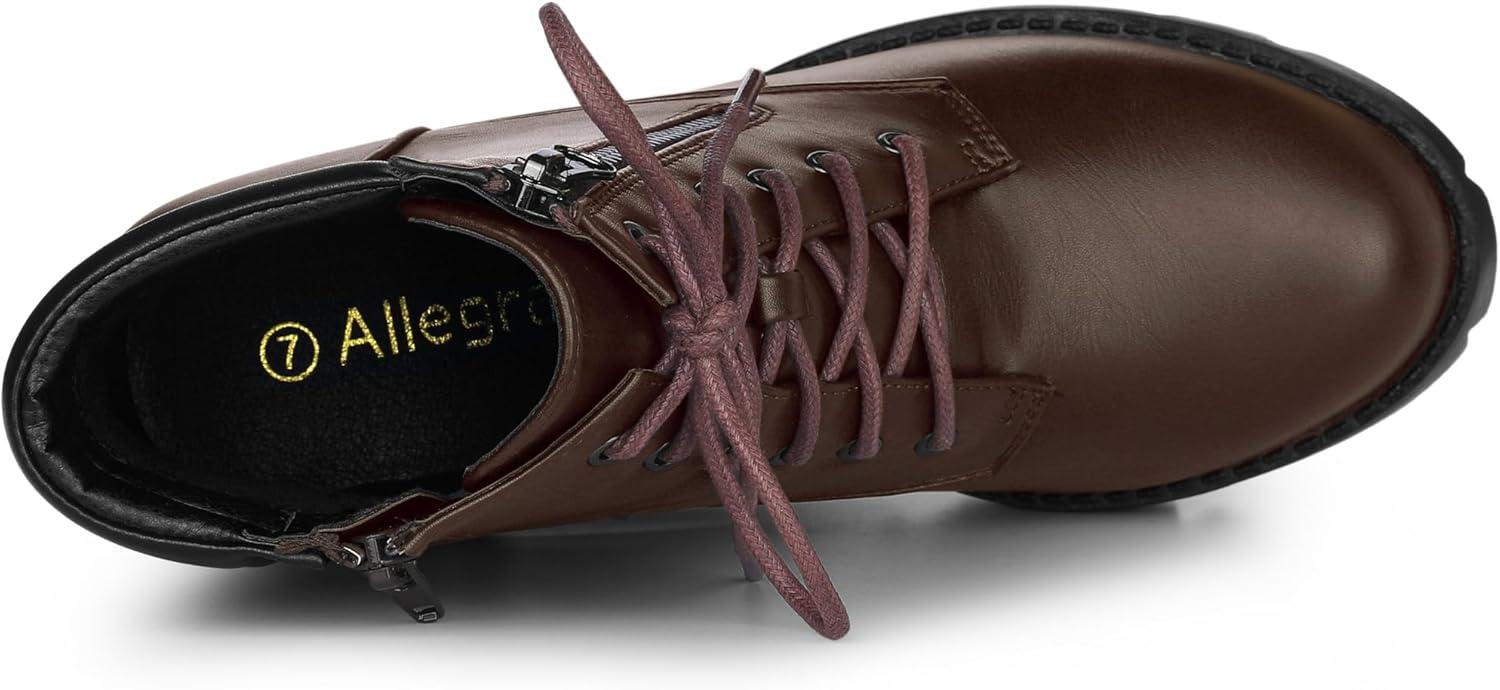 imageAllegra K Womens Round Toe Chunky Heel Lace Up Zipper Coffee Combat Boots 10 M US