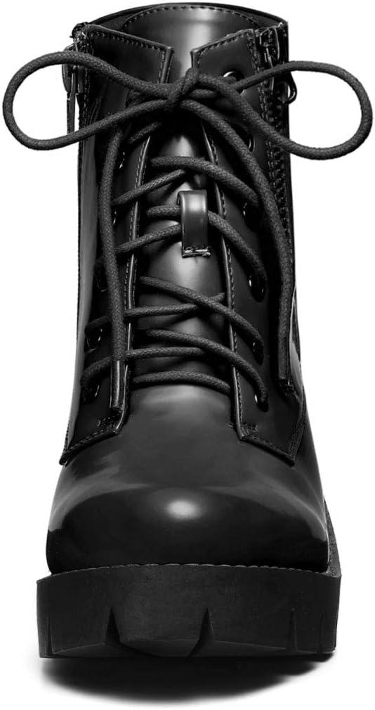 imageAllegra K Womens Round Toe Chunky Heel Lace Up Zipper Combat BootsBlack