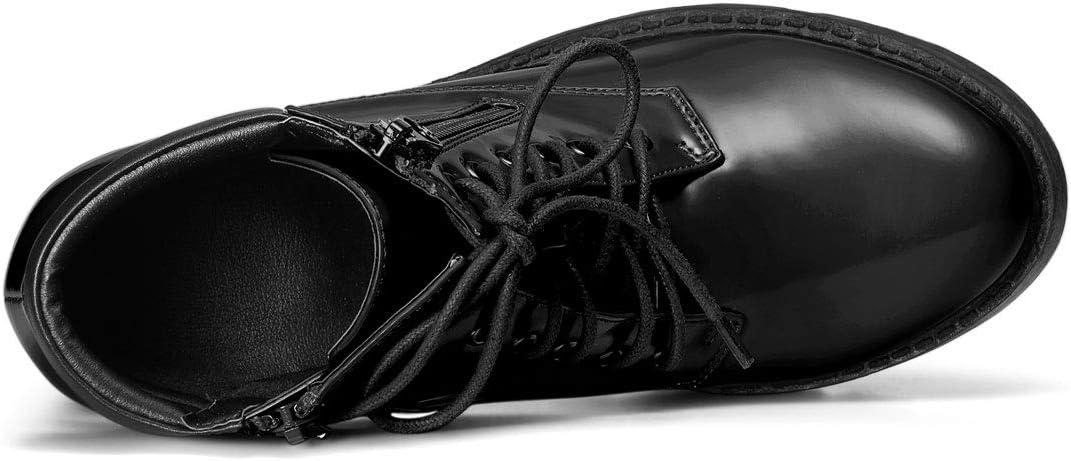 imageAllegra K Womens Round Toe Chunky Heel Lace Up Zipper Combat BootsBlack