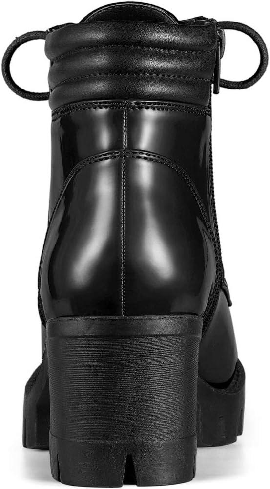imageAllegra K Womens Round Toe Chunky Heel Lace Up Zipper Combat BootsBlack