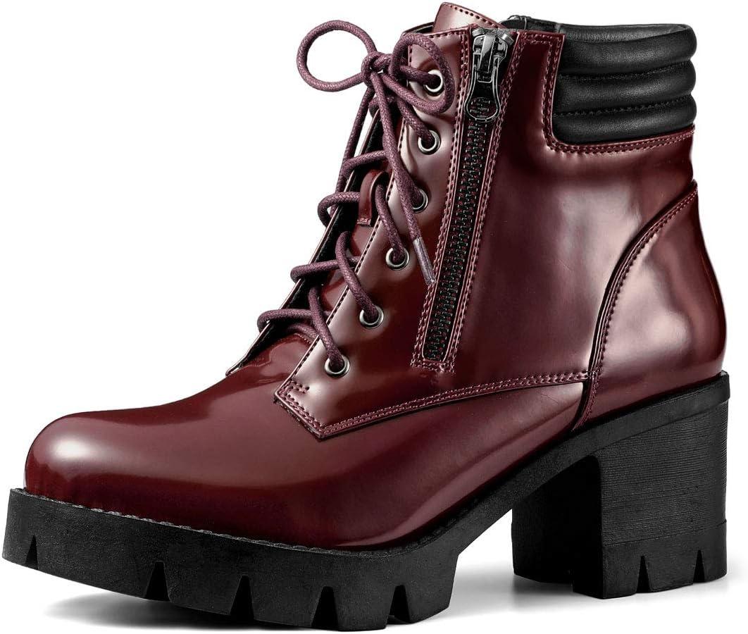 imageAllegra K Womens Round Toe Chunky Heel Lace Up Zipper Combat BootsBurgundy