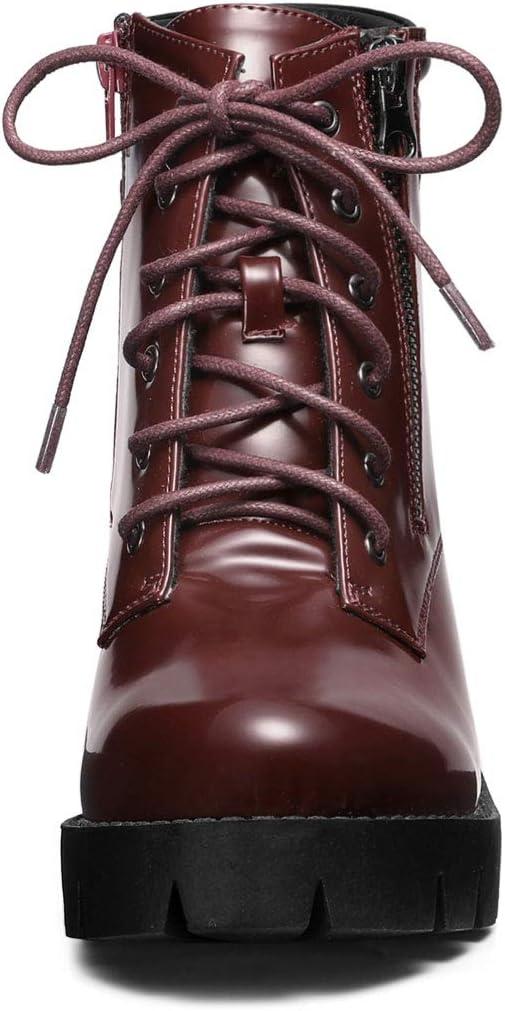 imageAllegra K Womens Round Toe Chunky Heel Lace Up Zipper Combat BootsBurgundy