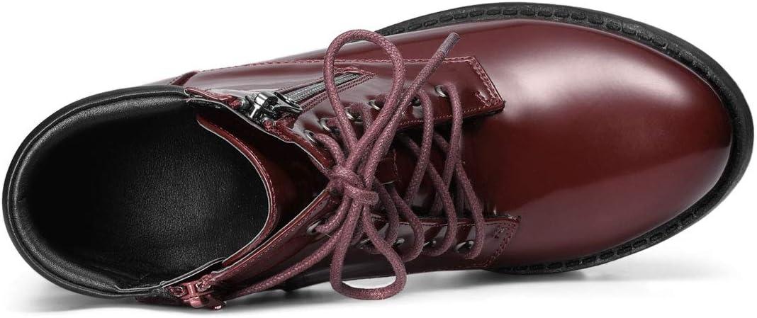 imageAllegra K Womens Round Toe Chunky Heel Lace Up Zipper Combat BootsBurgundy