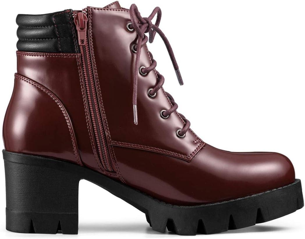 imageAllegra K Womens Round Toe Chunky Heel Lace Up Zipper Combat BootsBurgundy