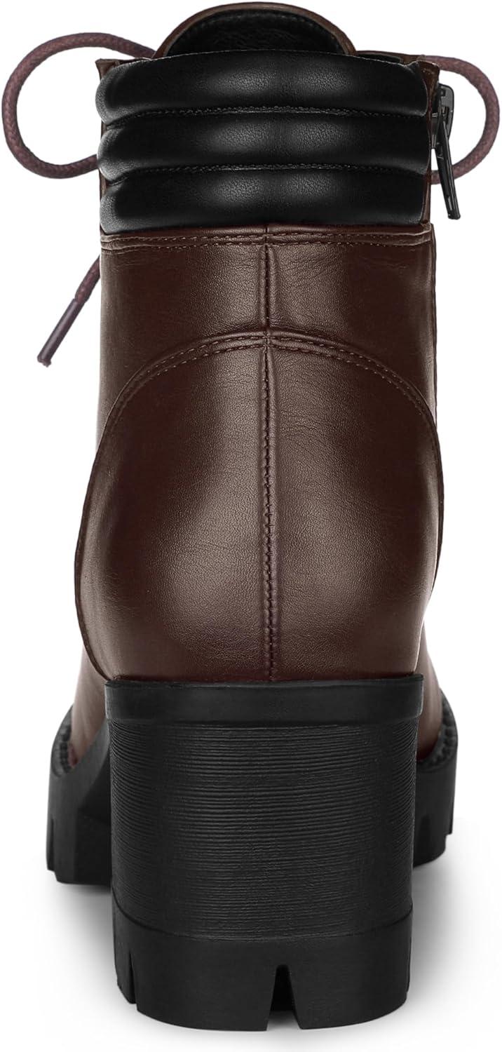 imageAllegra K Womens Round Toe Chunky Heel Lace Up Zipper Combat BootsCoffee