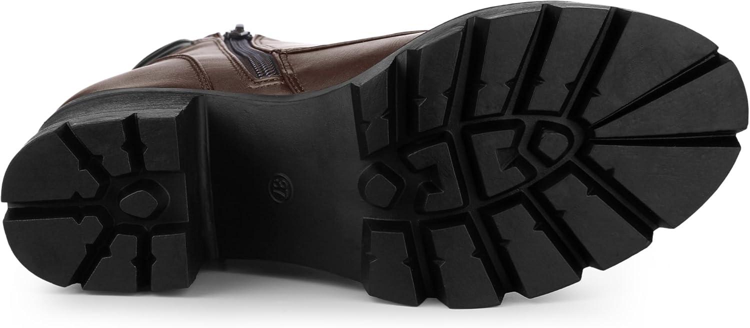 imageAllegra K Womens Round Toe Chunky Heel Lace Up Zipper Combat BootsCoffee