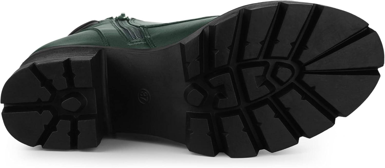 imageAllegra K Womens Round Toe Chunky Heel Lace Up Zipper Combat BootsDark Green