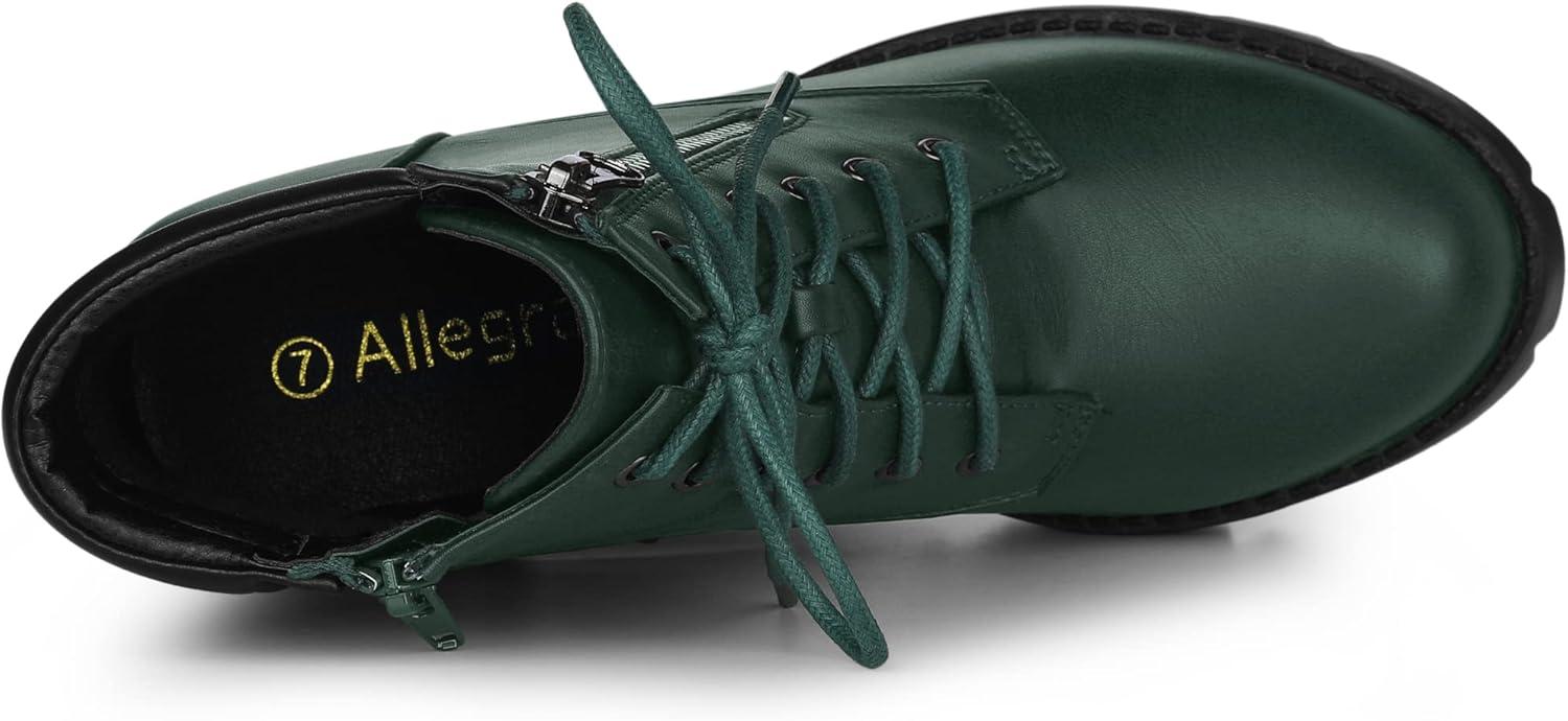imageAllegra K Womens Round Toe Chunky Heel Lace Up Zipper Combat BootsDark Green